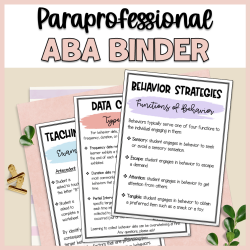 ABA Paraprofessional Binder for Autism or Self Contained Classroom